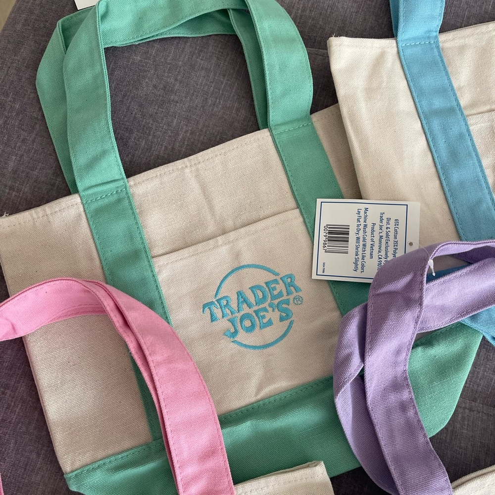 Trader Joe's Pastel Canvas Mini Tote Bag - Pink, Green, Blue, Lavender set of 4 - Picture 7 of 9